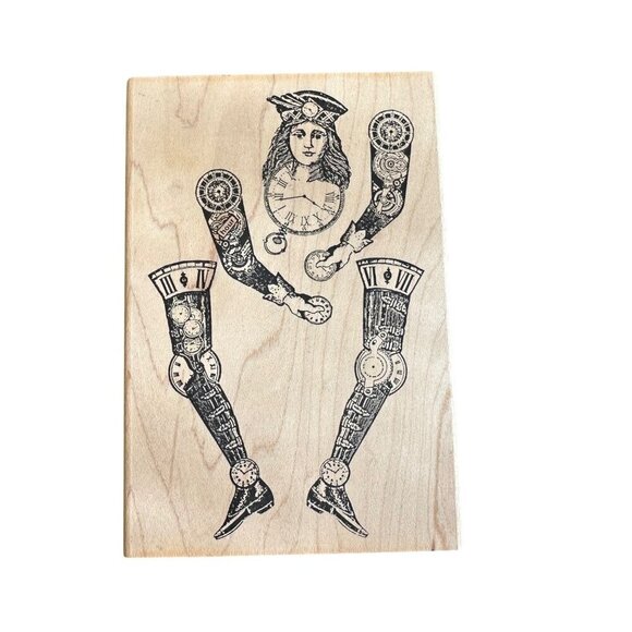 Stampers Anonymous Steampunk Rubber Stamp Paper Doll Time Clock V2- 698 Mounted - Picture 1 of 6